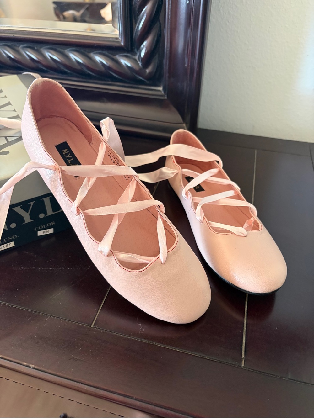 N.Y.L.A. Women's Ballet Flats size 6.5. Light Pink with Ribbon ties
